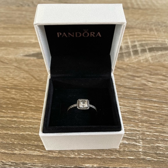PANDORA Sparkling Halo Ring Square Cut Sterling Silver Cubic Zirconia Size 52 - Picture 3 of 7